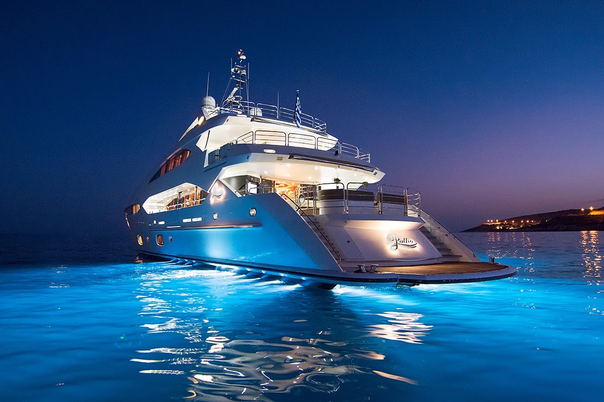yacht with underwater lights